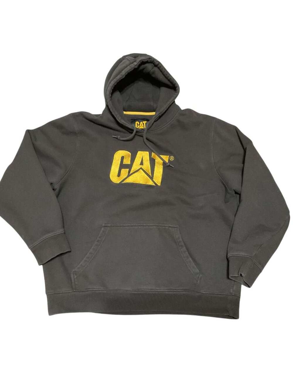 Cat Heavy Duty Hoodie Sz XXL Caterpillar Embroidered Logo Brown Kangaroo Pocket